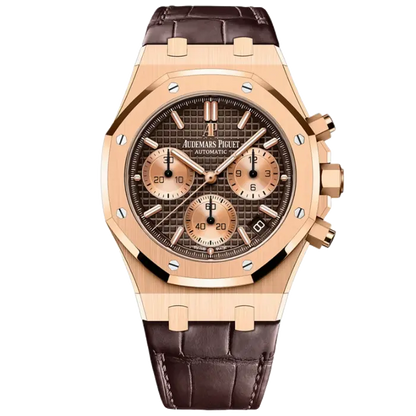 AP Royal Oak Rose Gold Chronograph Chocolate Dial - Leather Strap