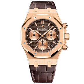 AP Royal Oak Rose Gold Chronograph Chocolate Dial - Leather Strap