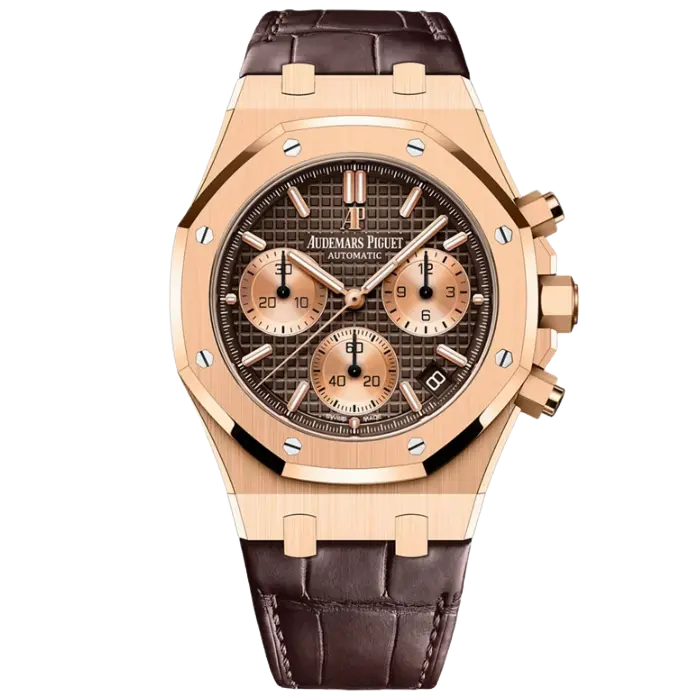 AP Royal Oak Rose Gold Chronograph Chocolate Dial - Leather Strap