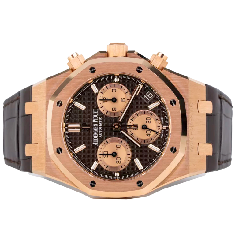 AP Royal Oak Rose Gold Chronograph Chocolate Dial - Leather Strap