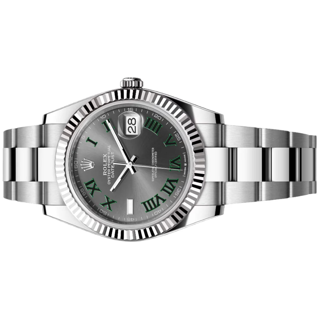 Rolex Datejust 41mm Grey Green Fluted Roman Oyster