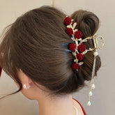 Red Rose Tassel Hair Clip