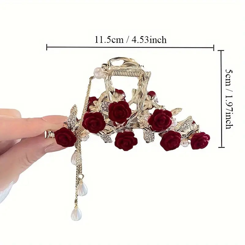 Red Rose Tassel Hair Clip