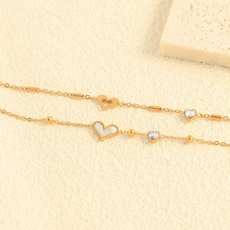 Golden Glow Heart Charm Anklet